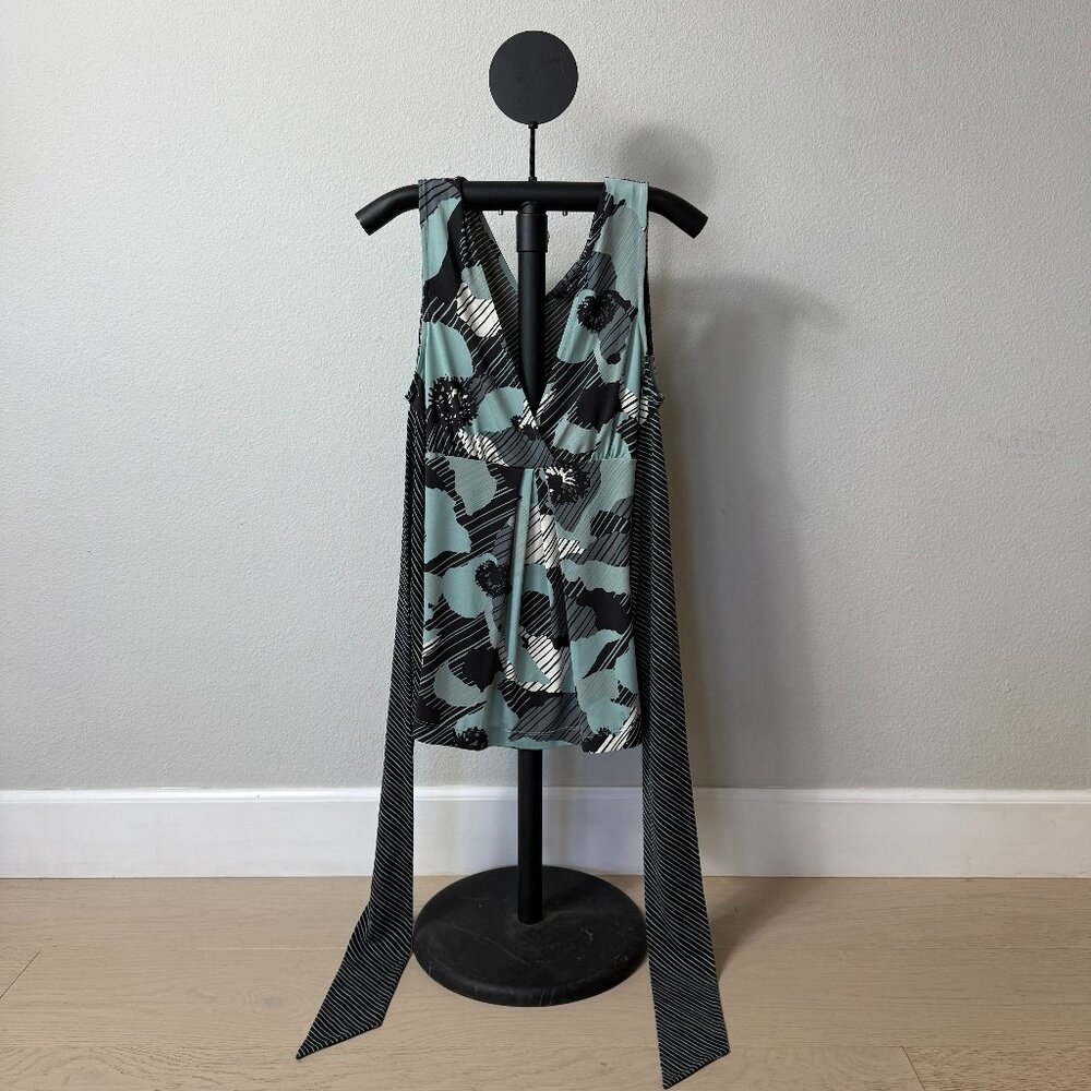 BCBGMaxAzria Grey, White and Blue Dressy Tank Top